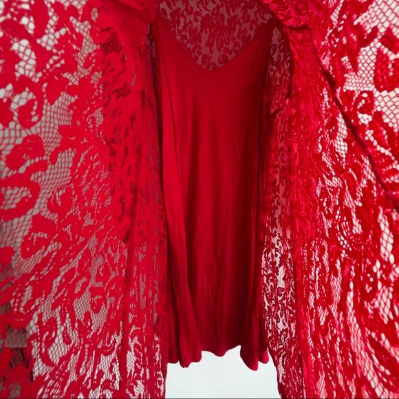 Free People Hearts Delight red long sleeve high collar lace dress with slip - Picture 10 of 11